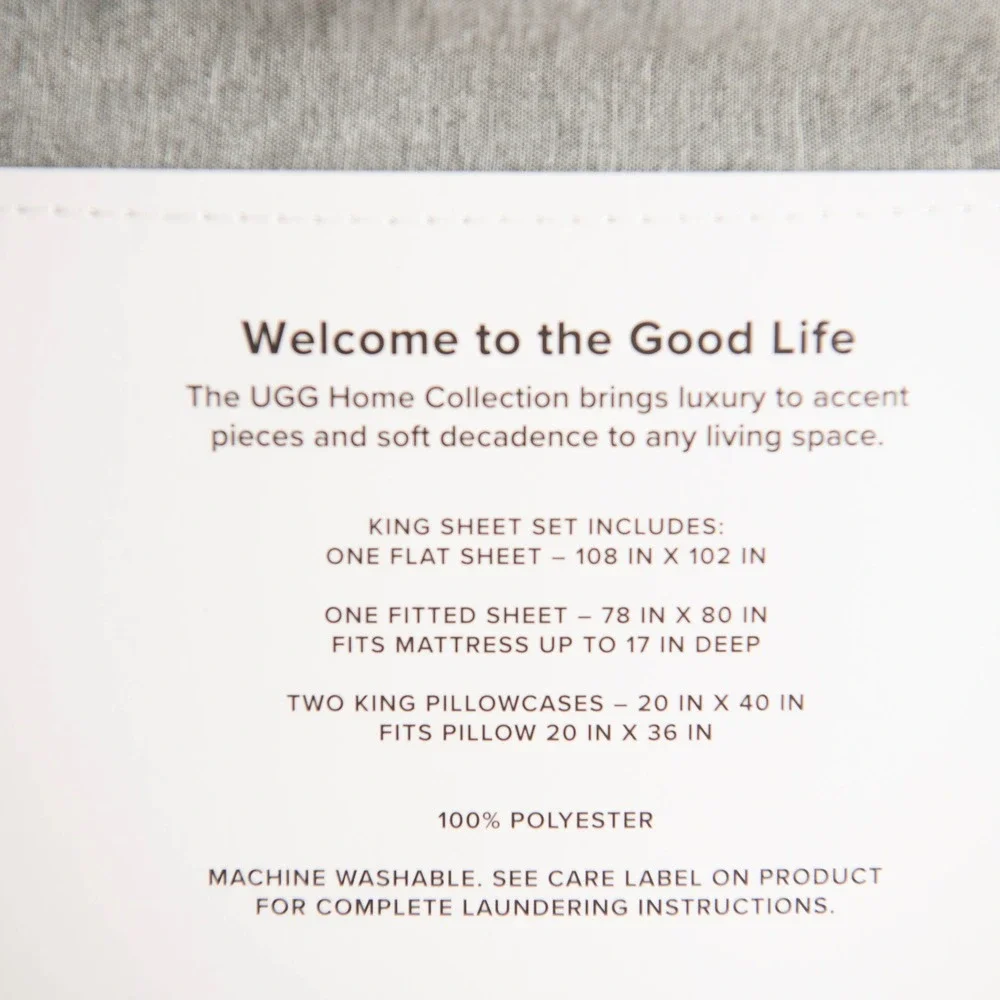 UGG King Sheet Set NEW Heather Grey Deep Pocket 4 Piece Bedding Cozy Minimalist